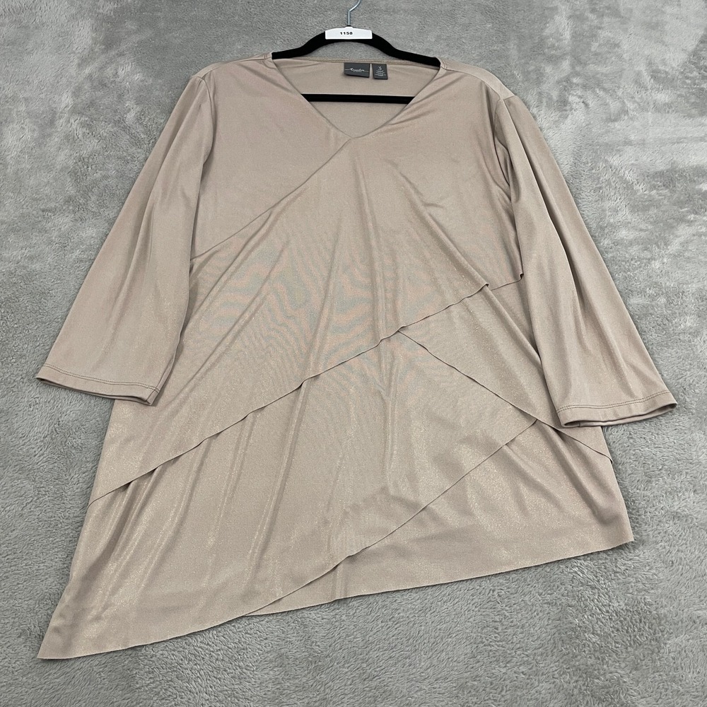 Chicos Slinky Knit Tunic Top Women 3 Gold Shimmery Tiered Asymmetrical Lagenlook